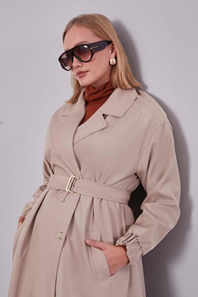 Levidor Μπεζ καμπαρντίνα με λάστιχο στη μανίκια και λεπτομέρεια με ζώνη