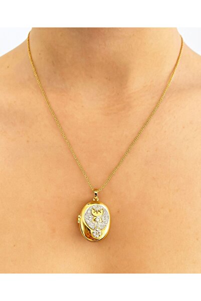 İlraysa Kadın Çelik Oval Açılabilir Anka Kuşu Taşlı Locket Kolye – Gold Renk ...