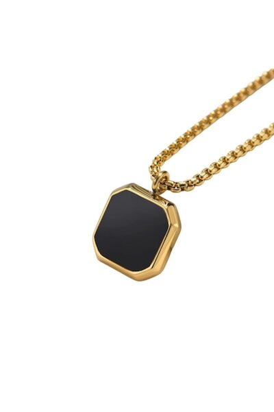 OEM Onyx Pendant Chain, Unisex, 22 inch, Gold-Plated Stainless Steel