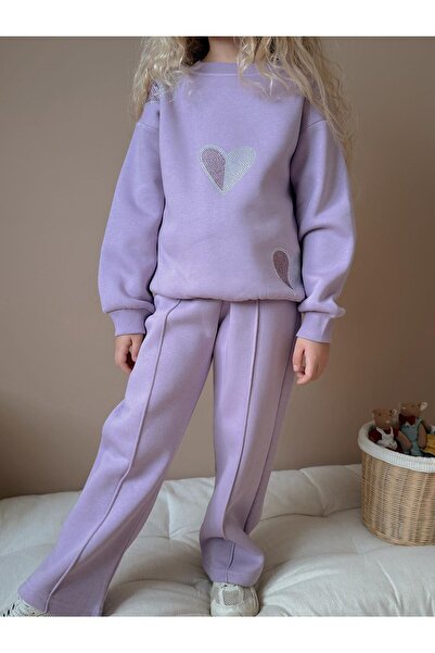 MİLAYS LİFE HOME COLLECTİON Κοριτσίστικο σετ χειμερινής φόρμας 3 κλωστών 100% βαμβακερό χοντρό βαμβακερό χρωματιστό