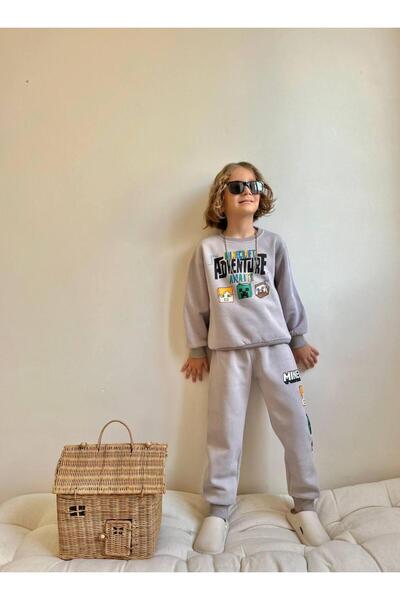 MİLAYS LİFE HOME COLLECTİON Σετ χειμερινής φόρμας για αγόρια 3 κλωστών 100% βαμβακερό χοντρό βαμβακερό χρωματιστό