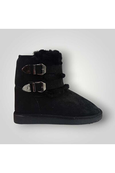 iskarpino Women's Black Suede Buckle Sheepskin Lined Boots