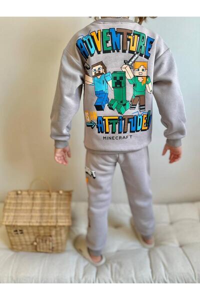 MİLAYS LİFE HOME COLLECTİON Σετ χειμερινής φόρμας για αγόρια 3 κλωστών 100% βαμβακερό χοντρό βαμβακερό χρωματιστό