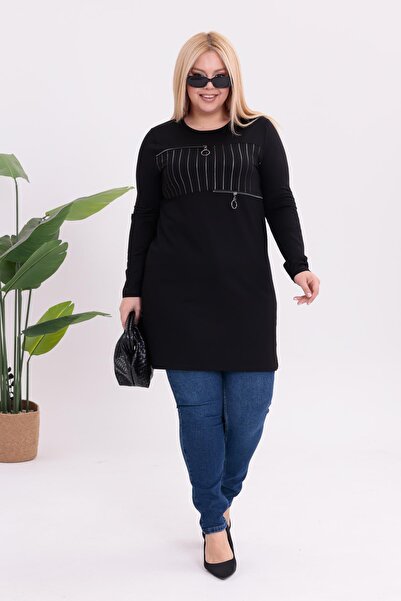Siyezen Plus Size Zipper Detailed Tunic Blouse