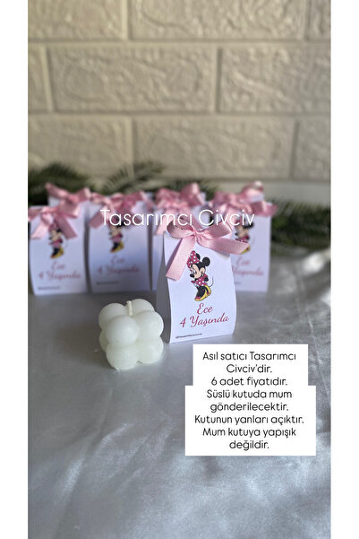 Minnie Mouse pembe mum hediyelik, doğum günü bebek hediyeliği 6 adet