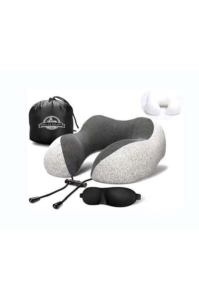 Relax Smart Memory Foam Travel Neck Pillow with Storage Bag, Eye Mask and Earplugs (Gray)