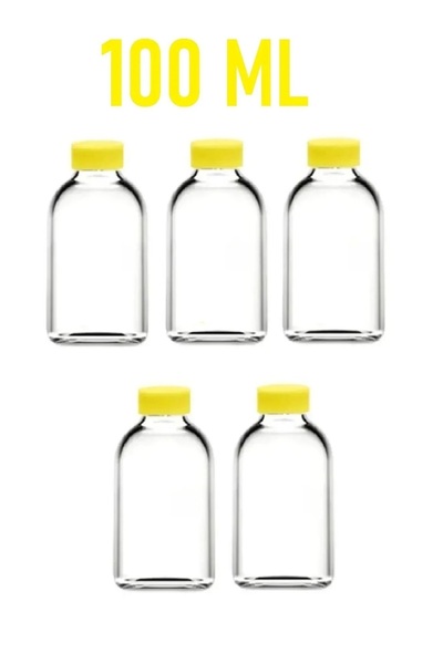 junibeliw 5Pcs 100ml Shot Ginger Bottle Glass Bottle Yellow Cap Cologne Fragrance Ornament Small Glass Bottle 5X100Ml