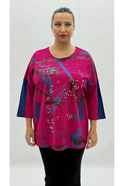 Elisa Fanti Plus Size Viscose Stone Pocket Capri Sleeve Oversized Women's Sweat