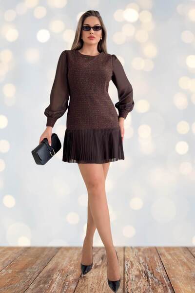 ZISHAN Вечерна рокля с шифонни ръкави и плисирани детайли, размер плюс | Елегантна рокля за покани и дипломиране 021