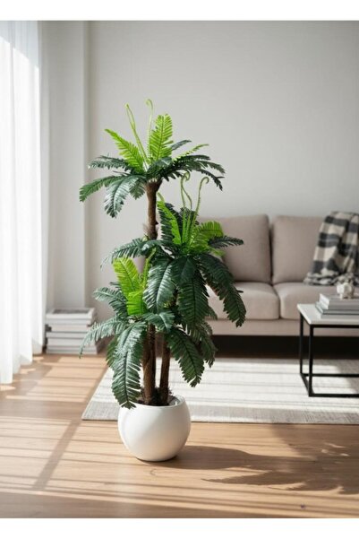 Nettenevime Yapay Ağaç Sıkas Palmiye Ağacı Beyaz Küre Saksıda 120*50cm 45 Yap...