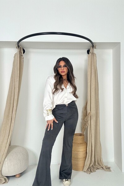 Sohotique By P Güderi Flare Trousers with Waist Accessory Detail Anthracite