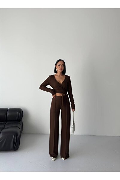 TRENDLİA Modal Buy Belted V-Neck Two-Piece Suit