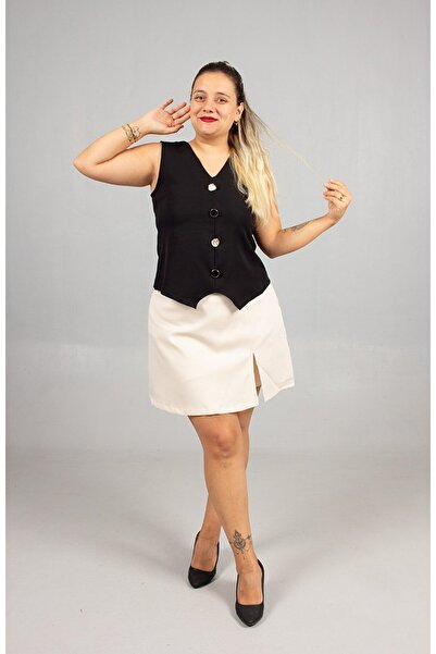 Truva XXL Plus Size Black Vest Look Blouse