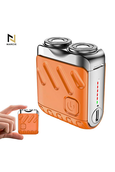 NARCIX Portable Shaver - Mini Electric Shaver with 2 Rotating Heads, IPX7, USB-C, Orange