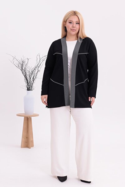 Siyezen Large Size Stripe Detailed Cardigan