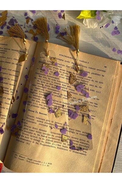 Sultan Tasarım 4 قطع من علامات الكتب البلاستيكية المصنوعة من ورق الذهب مع زهو...