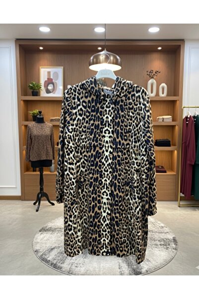 fariza tekstil Jachetă din bumbac cu imprimeu leopard și detaliu de strângere...