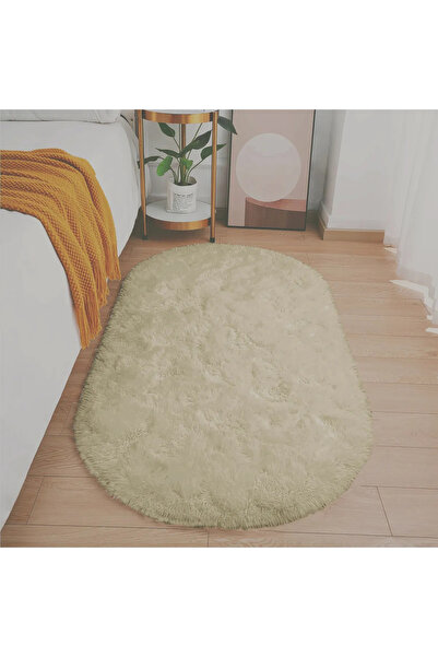 Santiva Home Bej Oval Post Halı Peluş Yumuşak Kaymaz Dot Taban Makinada Yıkan...
