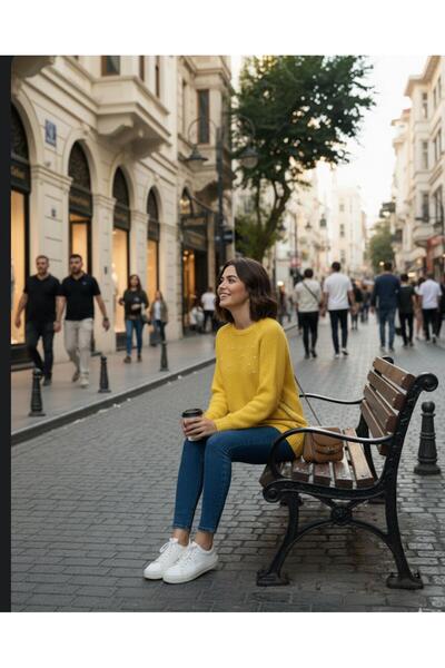 Cockatoo Women's Yellow Pearl Stone Detailed Knitwear Sweater