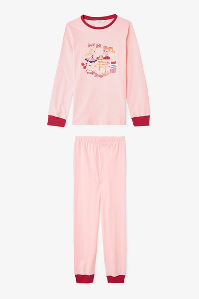 Penti Dusty Rose Girl's Guest First Fairy Patterned Cotton 2-Piece Pajama Set