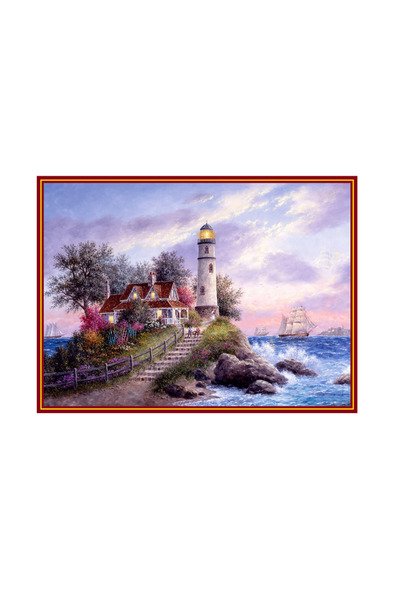 MATTELOT TOYS Set Tablou cu cadru din lemn si accesorii, Goblen cu pietre 5D, Far in amurg, 40 x 50 cm
