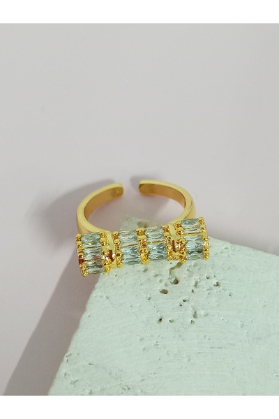 mos&more Steel Gold Baguette Stone Adjustable Stylish Ring