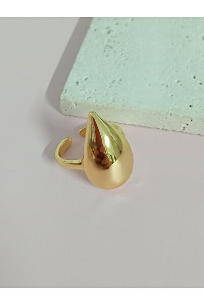 mos&more Steel Gold Drop Adjustable Stylish Ring