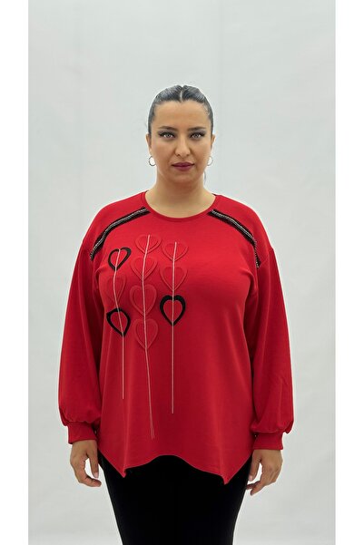 Monica Plus Size Viscose Heart Graphic Rhinestone Long Sleeve Oversized Women...
