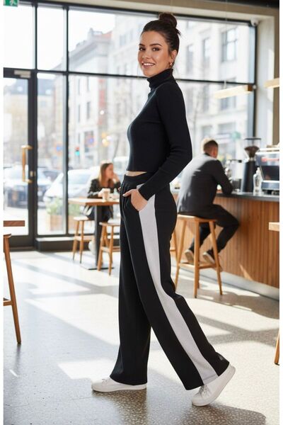 LARA MODA PİLİ KUMAŞ YANDAN GRİ DETAYLI PANTOLON