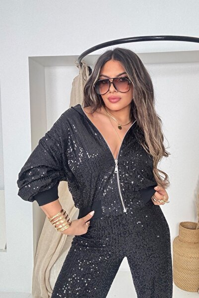 Sohotique By P Sequined Bomber Jacket Black