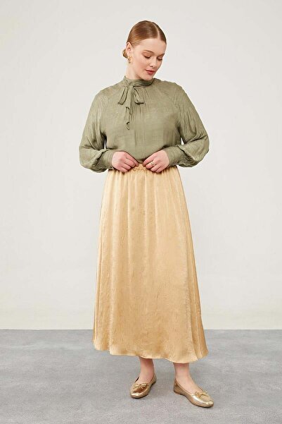 Levidor A.Beige Elastic Waist Satin Skirt