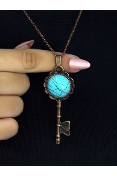 esha قلادة نسائية عتيقة من الحجر الطبيعي الفيروزي طراز مفتاح euk35f
