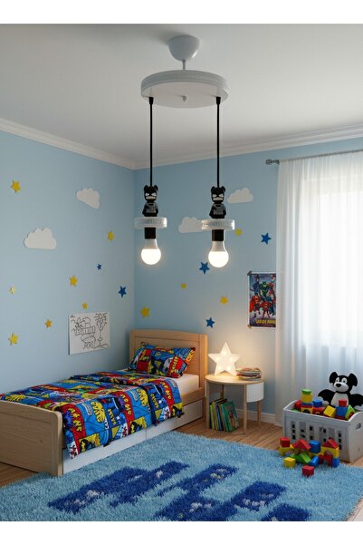 Eyzhen Çocuk Odası Batman Figürlü Gri Hologramlı 2'li Sarkıt Avize