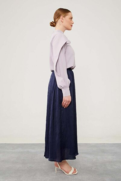 Levidor Satin Navy Blue Skirt - Elastic Waist