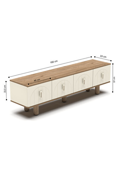 MİLVAKİ Boho Tv Sehpası Bohem Tarz Tv Ünitesi MDF Kapaklı 180 Cm