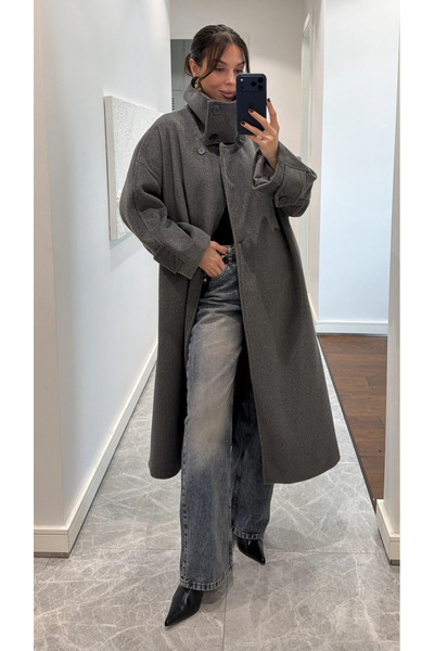 My Blog Grauer Vittoria-Mantel mit geknöpftem Kragen – 2511