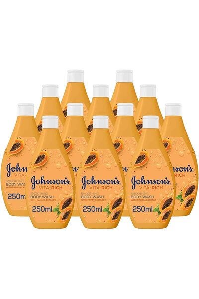 Johnson & Johnson غسول الجسم المغذي فيتا ريتش بالبابايا، 250 مل (عبوة من 12 ق...