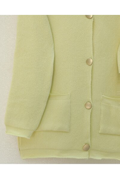 Modamorfo Soft Knit Cardigan with Button Front and Double Pockets - Light Yellow