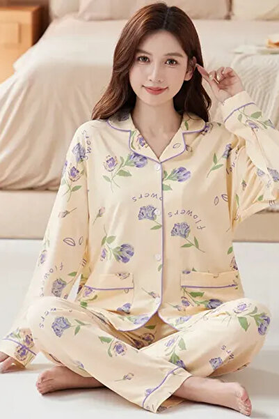 Muchmy Women's Pajama Floral Pattern Lounge Wear Girl's Two Pieces Soft Pajama Set