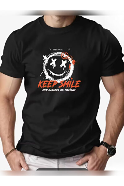 TİMİSİVA Tricou unisex supradimensionat KEEP SMILE cu imprimeu guler rotund c...