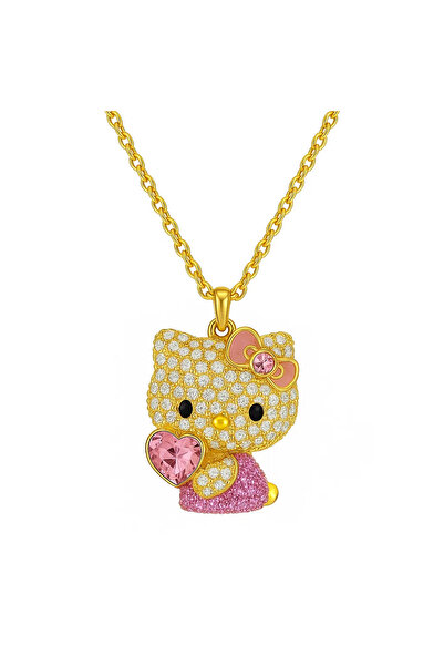 Blok Takı Hello Kitty Kalpli Taşlı Kadın Kolye