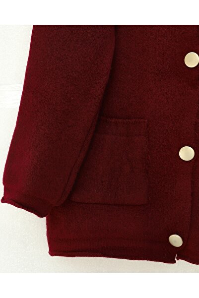Modamorfo Soft Knit Cardigan with Button Front and Double Pockets - Burgundy