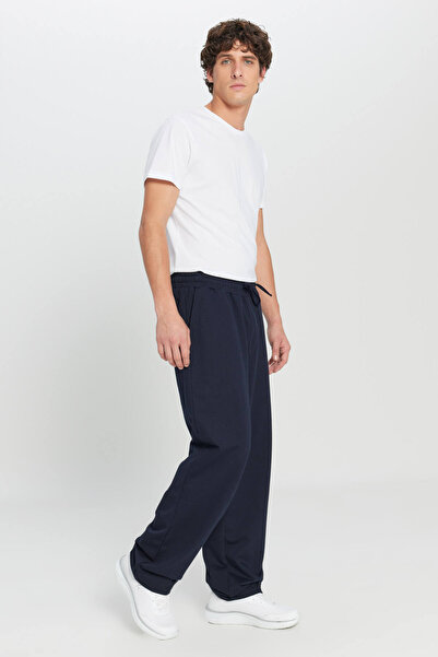 AC&Co / Altınyıldız Classics Ανδρικό βαμβακερό μπλε ναυτικό παντελόνι με κορδόνι στη μέση και πλαϊνές τσέπες