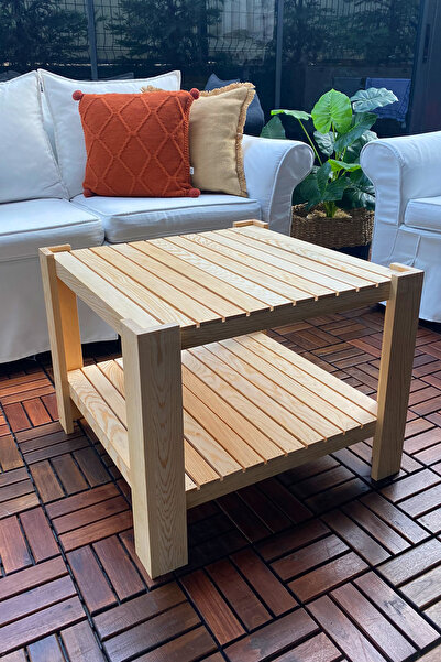 DizyWood Masif Ahşap Orta Sehpa 2 Raflı Salon Bahçe Balkon Orta Sehpa dzyn