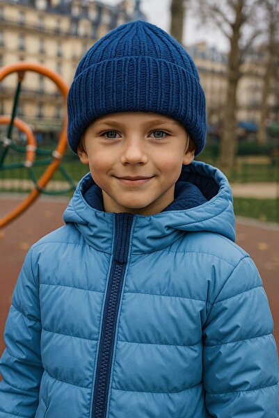 BALIENTE أزرق بلون الكوبالت قبعة صوف زرقاء للأولاد من عمر قماش مجدّل سنوات إل...