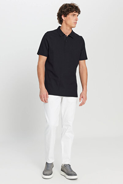 AC&Co / Altınyıldız Classics Чоловічий чорний 100% бавовняний Slim Fit вузький крій поло з жакардовим трикотажем