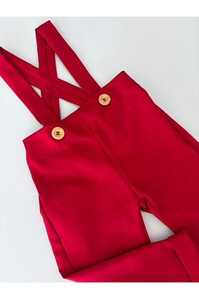 il mio bambino Handmade 100% Cotton Baby Salopet - Red - Brown - Suspender Buttoned Jumpsuit