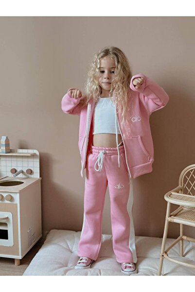 Jolly Kids Girl's Striped Hooded Sweatshirt Winter Tracksuit Set