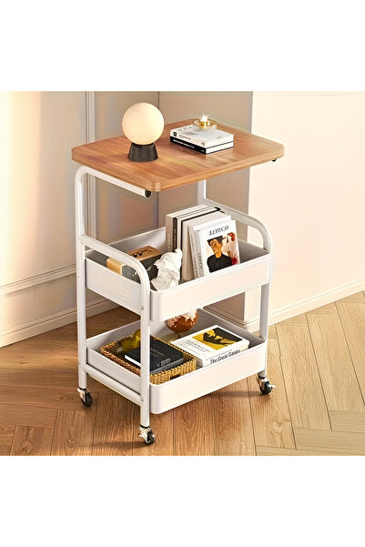 Cady One 3-tier storage cart with a sturdy metal frame,3 storage shelves with a wooden top with wheels