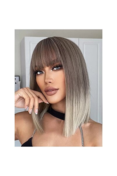 animis beauty Ombre Ash Blonde Wig, synthetic fiber with a look, medium straight hair, no bangs, 40 cm